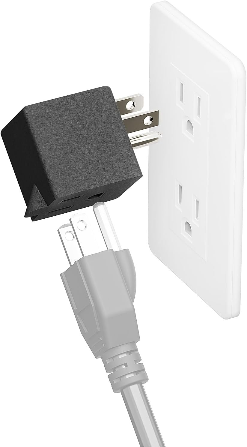 Plugrand 90 Degree Right Angle USA Male Female Power Adapter - White 5-15P to 5-15R Space Saving Direction Changer Adapter