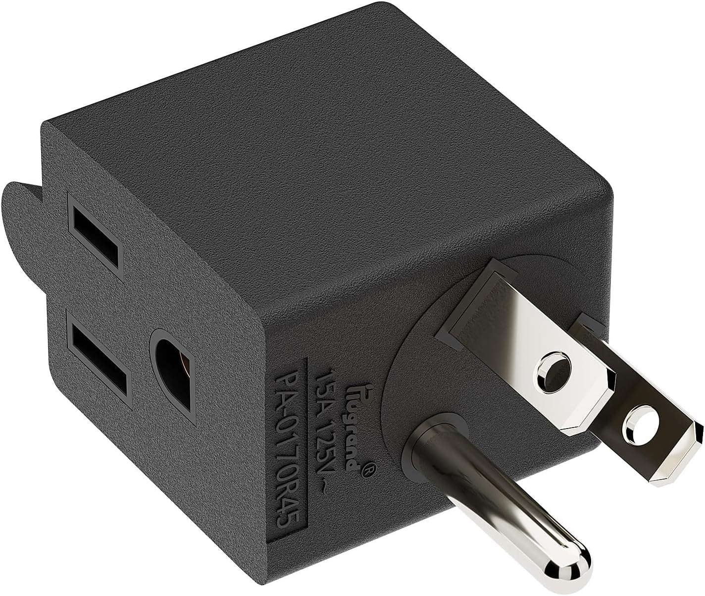 Plugrand 90 Degree Right Angle USA Male Female Power Adapter - White 5-15P to 5-15R Space Saving Direction Changer Adapter