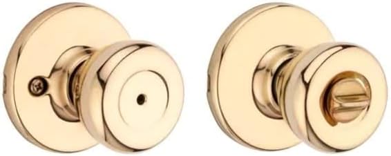 Polished Brass Privacy Door Knob for Bathroom/Bedroom - Keyless Turn Lock Doorknob by Kwikset Tylo (1 Count)