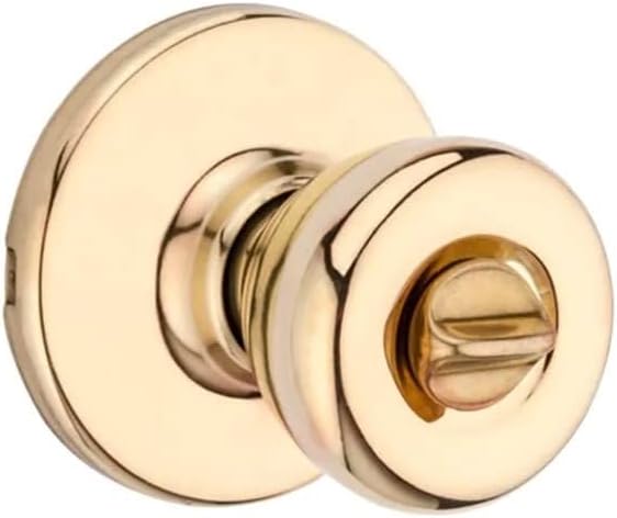 Polished Brass Privacy Door Knob for Bathroom/Bedroom - Keyless Turn Lock Doorknob by Kwikset Tylo (1 Count)