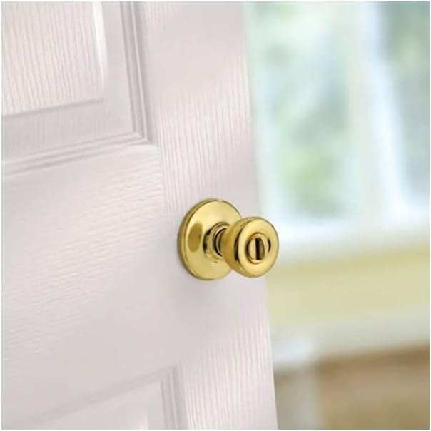 Polished Brass Privacy Door Knob for Bathroom/Bedroom - Keyless Turn Lock Doorknob by Kwikset Tylo (1 Count)