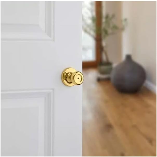 Polished Brass Privacy Door Knob for Bathroom/Bedroom - Keyless Turn Lock Doorknob by Kwikset Tylo (1 Count)