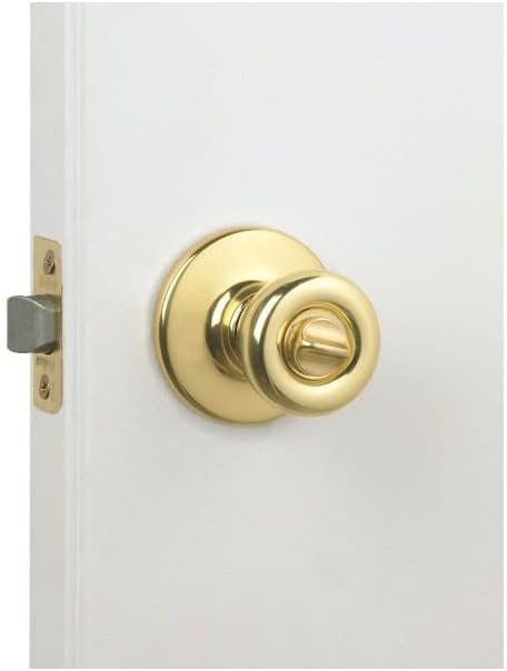 Polished Brass Privacy Door Knob for Bathroom/Bedroom - Keyless Turn Lock Doorknob by Kwikset Tylo (1 Count)
