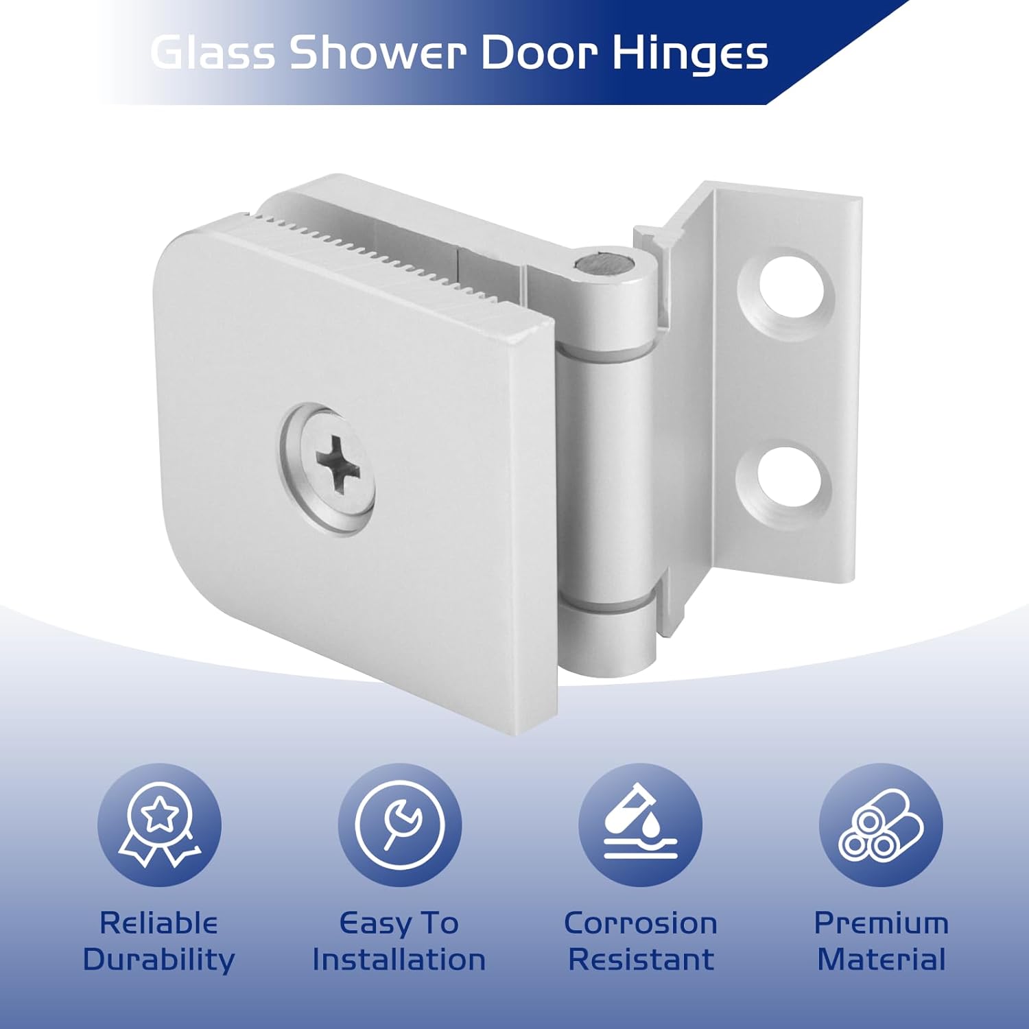 Polished Chrome Glass Shower Door Hinges for 1/4" Aluminum Framed-Glass Doors - Residential Shower Door Hardware Replacement