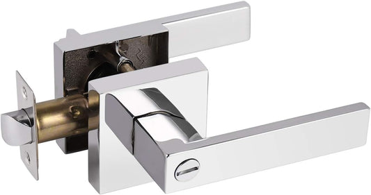 Polished Chrome Square Privacy Bed/Bath Lever Interior Door Handle - Gobrico 1 Pack