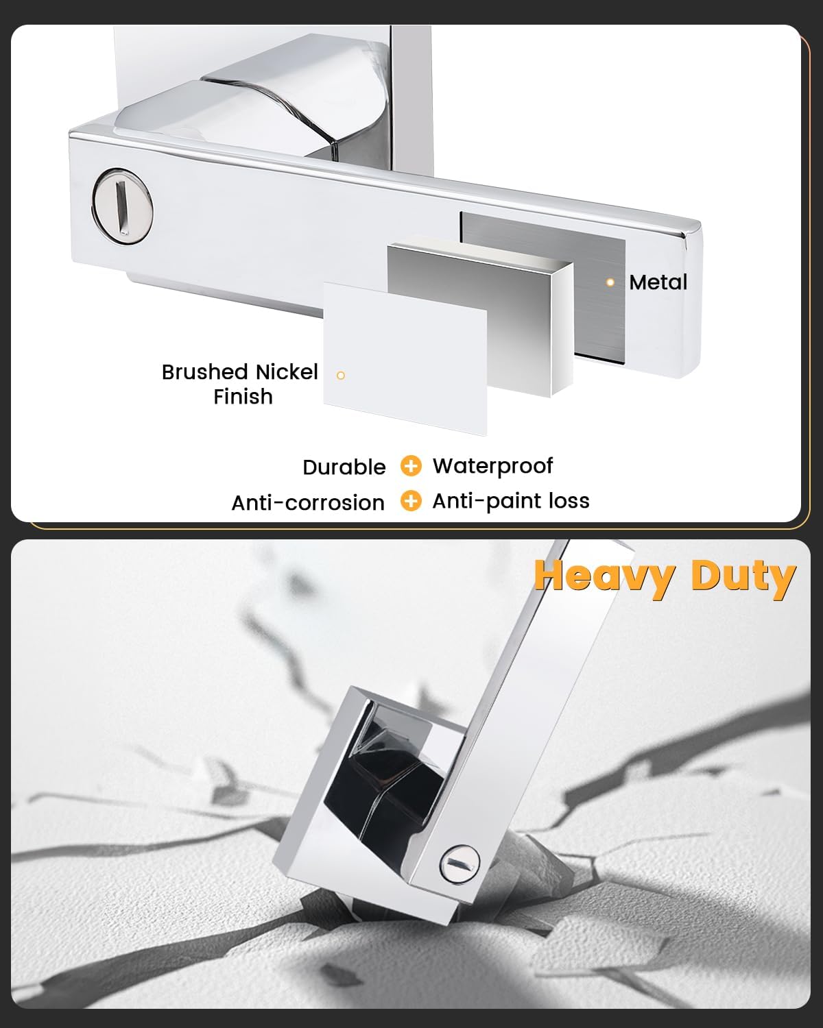 Polished Chrome Square Privacy Bed/Bath Lever Interior Door Handle - Gobrico 1 Pack