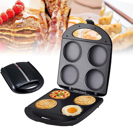 Portable 1400W Mini Nonstick Griddle for Healthy Cooking - Electric Arepa Maker, Pancake Pan - Make 4 Unique Flapjacks, Fried Eggs, Burgers, Omelettes - Single Hole Diameter 10CM