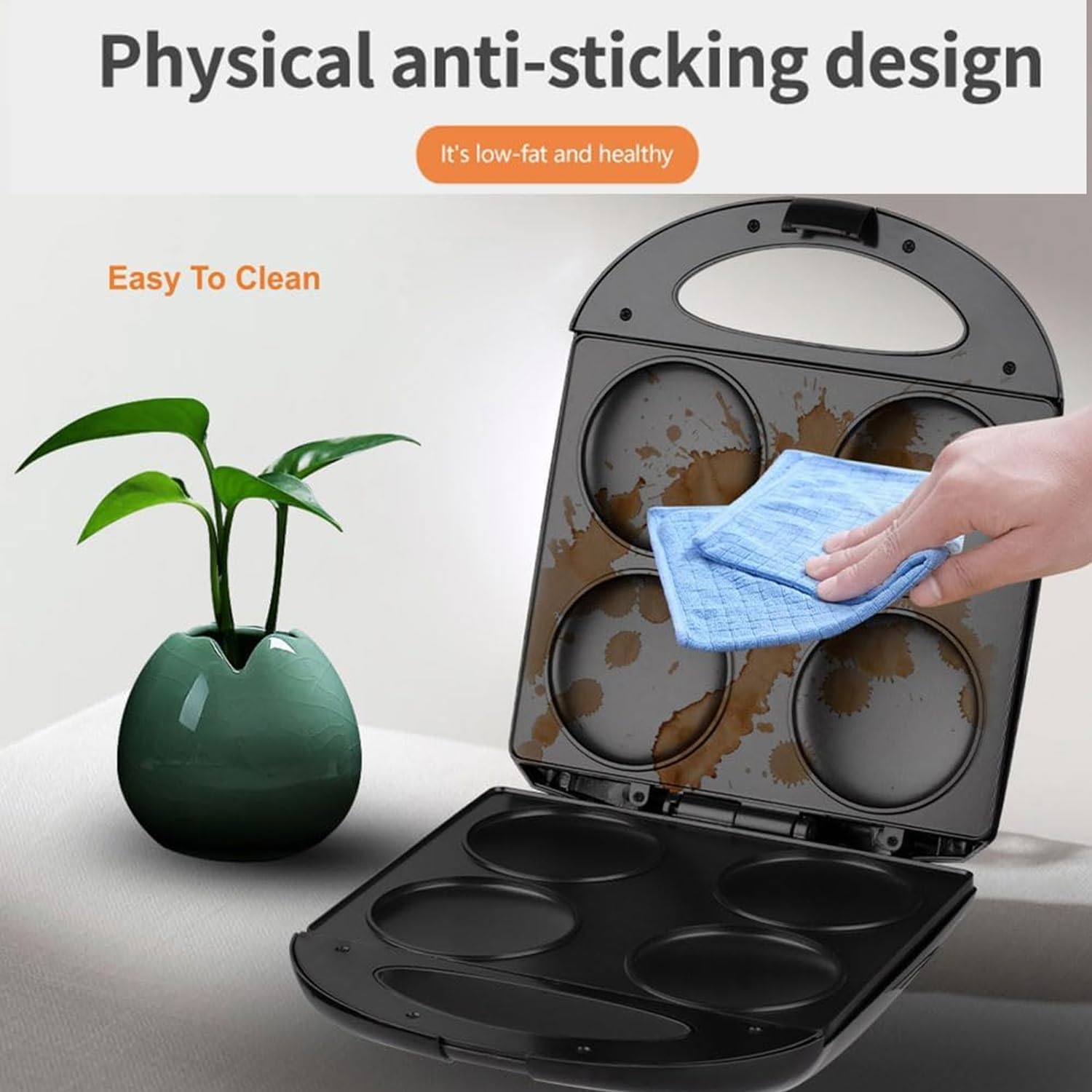 Portable 1400W Mini Nonstick Griddle for Healthy Cooking - Electric Arepa Maker, Pancake Pan - Make 4 Unique Flapjacks, Fried Eggs, Burgers, Omelettes - Single Hole Diameter 10CM