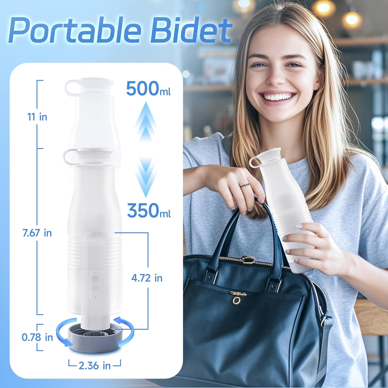 Portable Bidet for Travel - Rechargeable Electric 550ML VFD Bidet, High Pressure