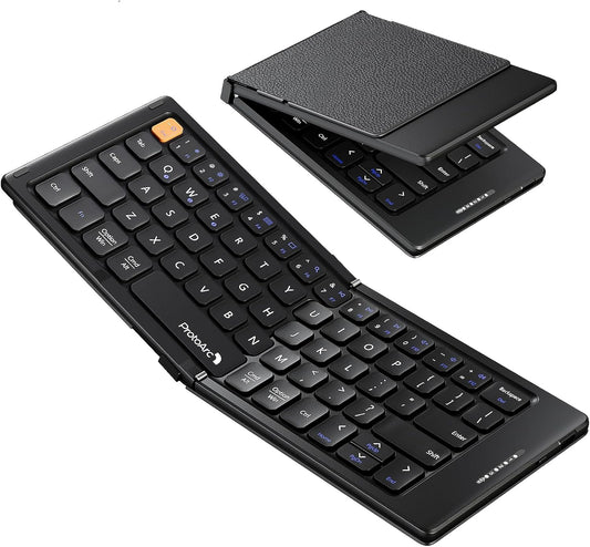 Portable Bluetooth Keyboard with Leather Cover - Foldable Compact Design for iPad, iPhone, Smartphone, Tablet, Laptop - Black
