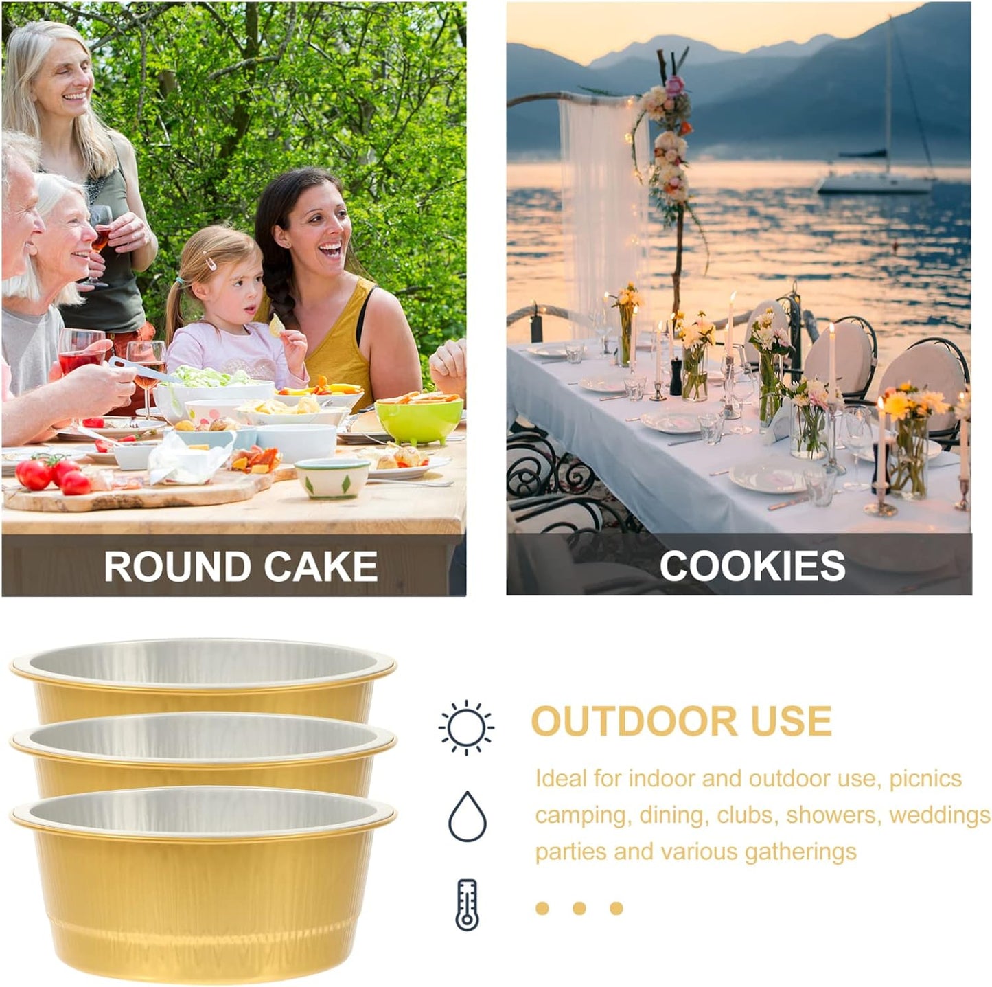 Portable Camping Grill with 10 Aluminum Foil Pans - Takeout Trays for Baking, Grilling, BBQ - Round Steam Table Containers