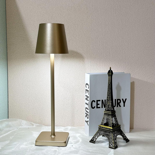 Portable Cordless Table Lamp with Rechargeable Battery - LED Desk Lamp with Stepless Dimming for Restaurant, Bedroom, Bars - Modern Night Light in Gold - 1 Pack