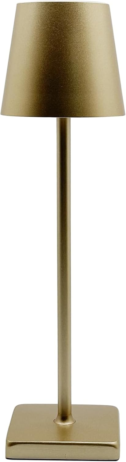 Portable Cordless Table Lamp with Rechargeable Battery - LED Desk Lamp with Stepless Dimming for Restaurant, Bedroom, Bars - Modern Night Light in Gold - 1 Pack
