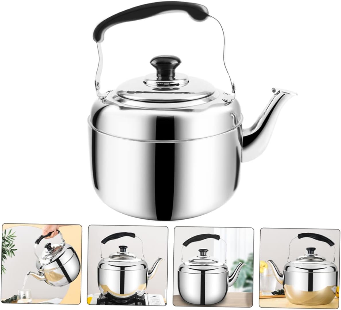 Portable Electric Gooseneck Kettle with Clear Water Jug for Caravan and Travel - Stainless Steel Black Kitchen Gadget