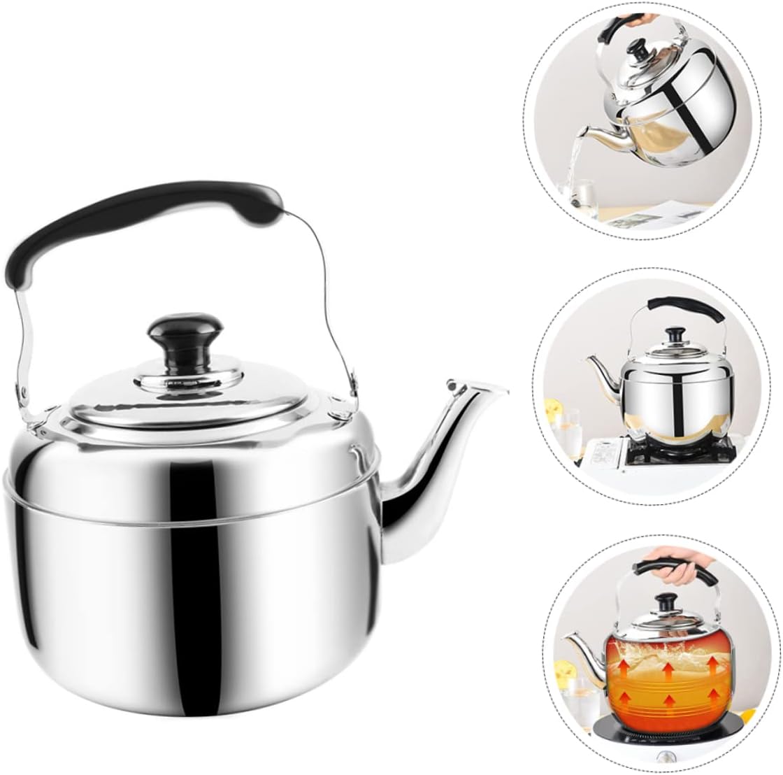 Portable Electric Gooseneck Kettle with Clear Water Jug for Caravan and Travel - Stainless Steel Black Kitchen Gadget