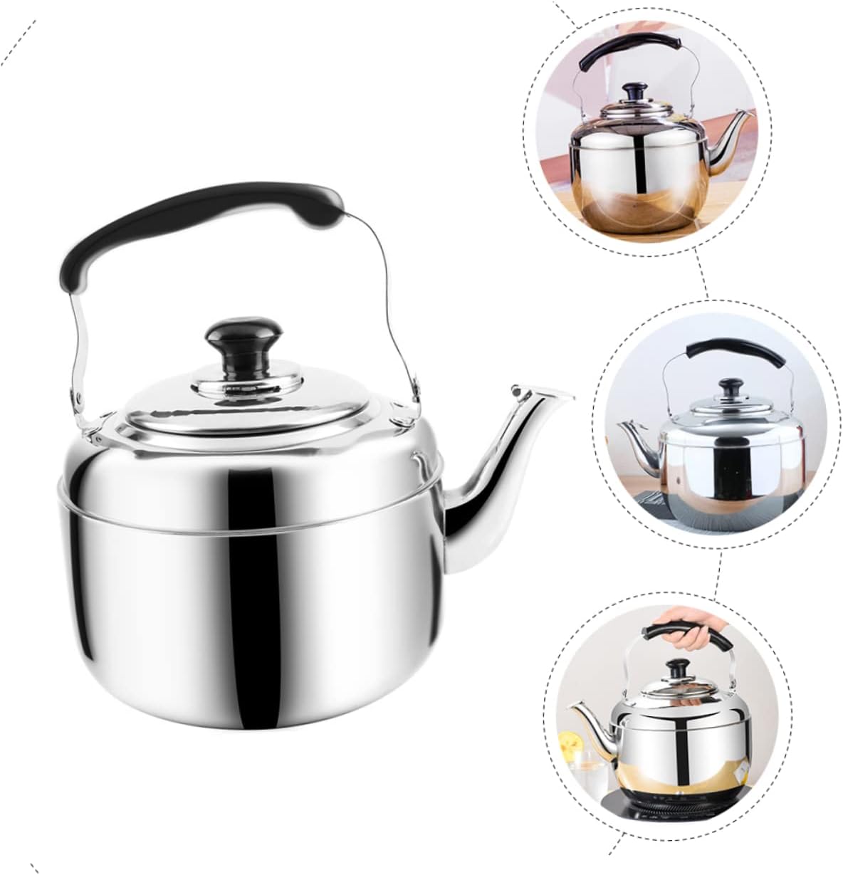 Portable Electric Gooseneck Kettle with Clear Water Jug for Caravan and Travel - Stainless Steel Black Kitchen Gadget