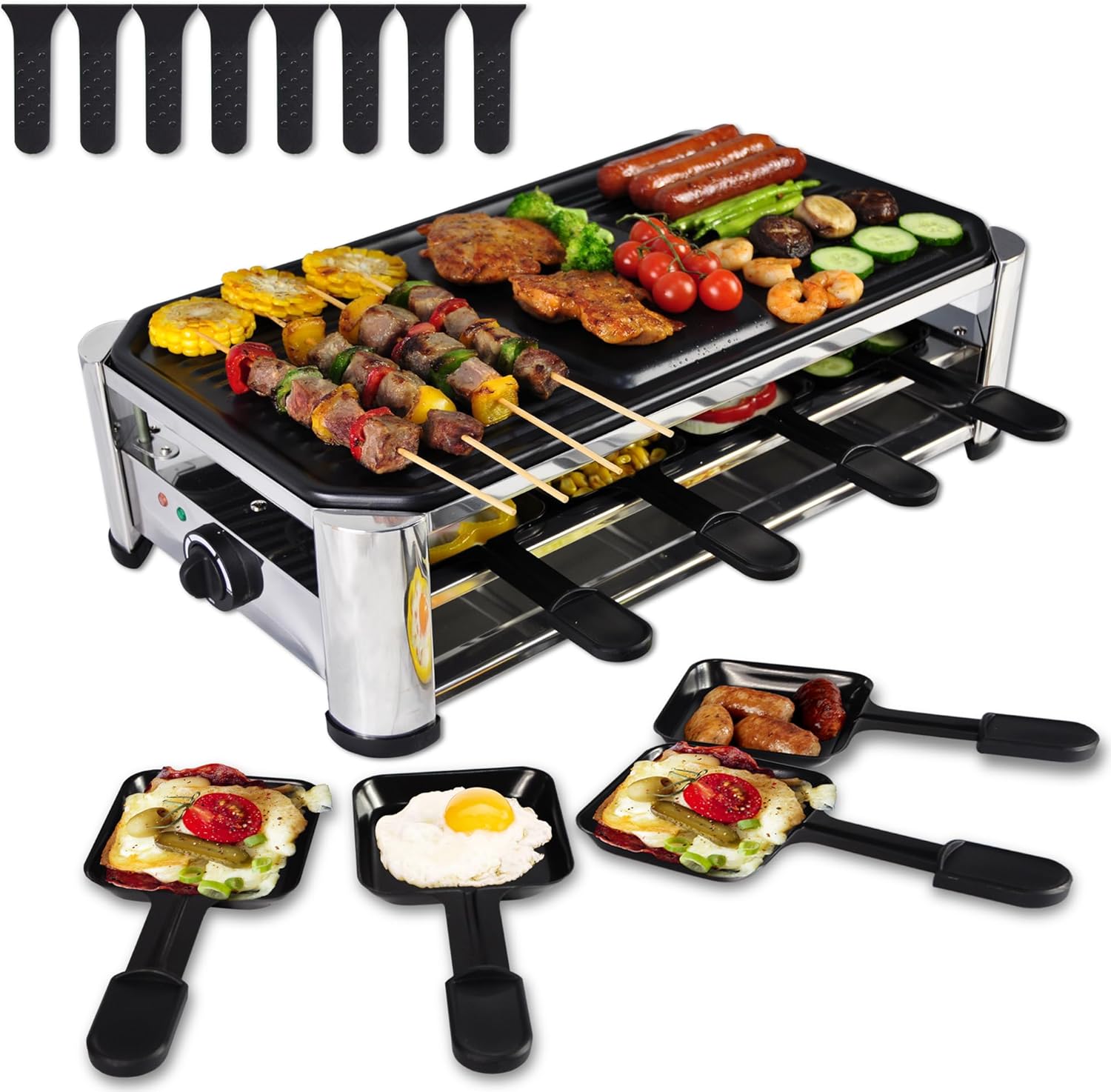 Portable Electric Raclette Cheese Table Grill for Indoor Korean BBQ - 1400 W Party Grill with Nonstick Iron Plate - Stainless Steel - Perfect for Home Parties