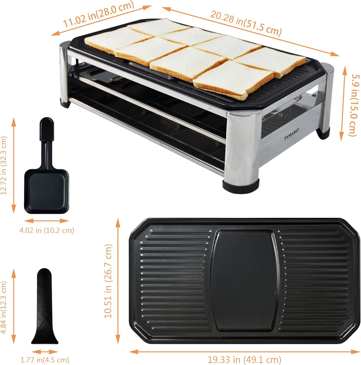 Portable Electric Raclette Cheese Table Grill for Indoor Korean BBQ - 1400 W Party Grill with Nonstick Iron Plate - Stainless Steel - Perfect for Home Parties