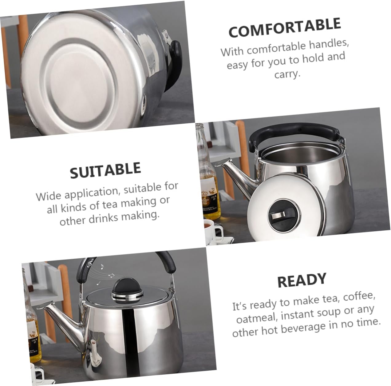 Portable Electric Tea Kettle Set with Toaster and Infuser - Quick Boil Gas Whistle Kettle for Gas Stove - Stainless Steel Yellow Silver