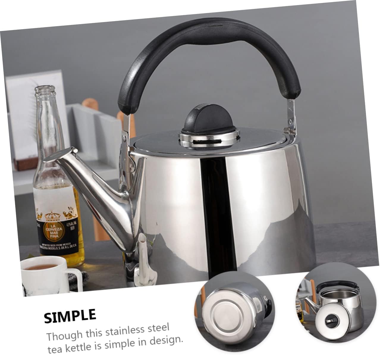 Portable Electric Tea Kettle Set with Toaster and Infuser - Quick Boil Gas Whistle Kettle for Gas Stove - Stainless Steel Yellow Silver