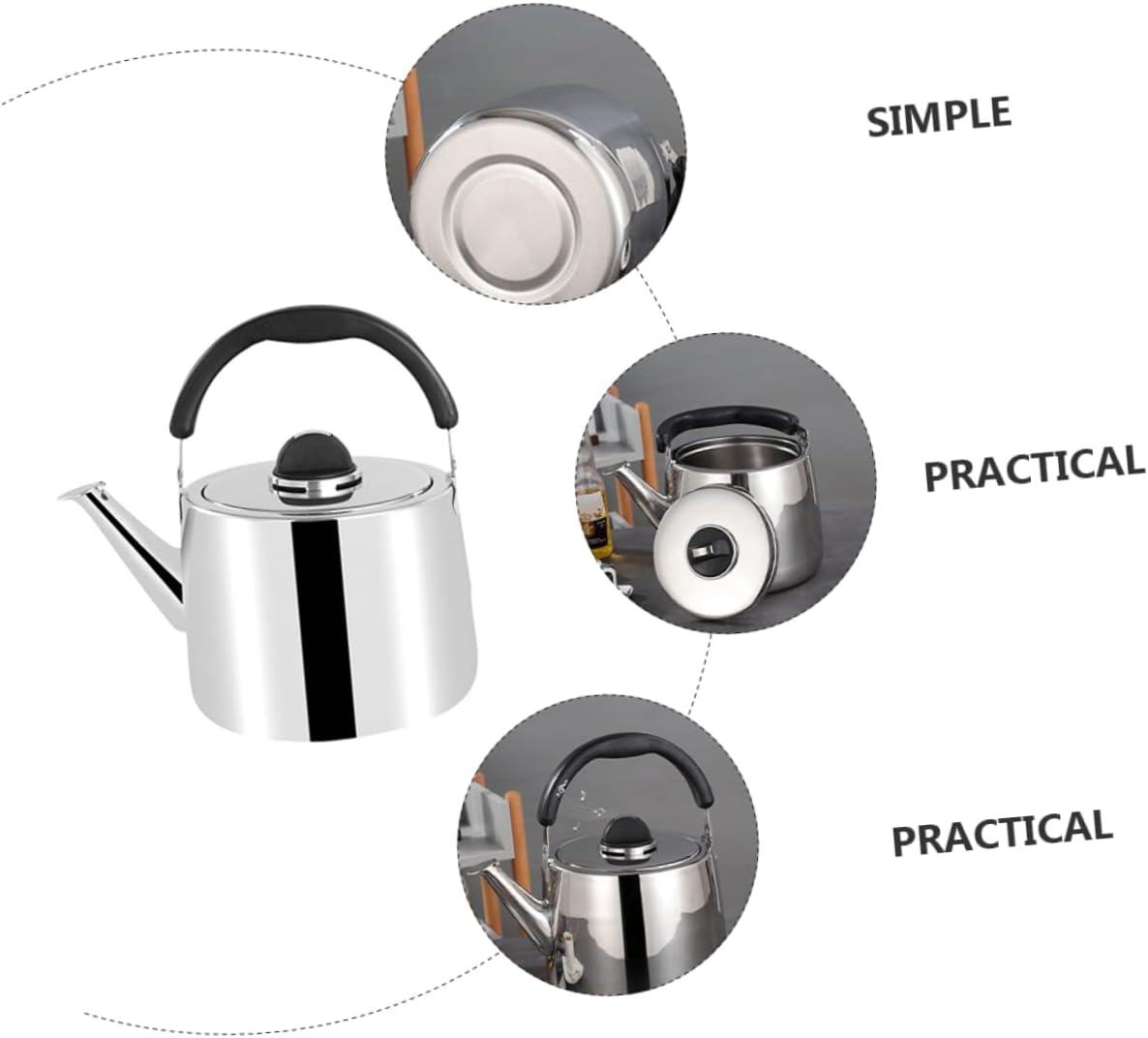 Portable Electric Tea Kettle Set with Toaster and Infuser - Quick Boil Gas Whistle Kettle for Gas Stove - Stainless Steel Yellow Silver