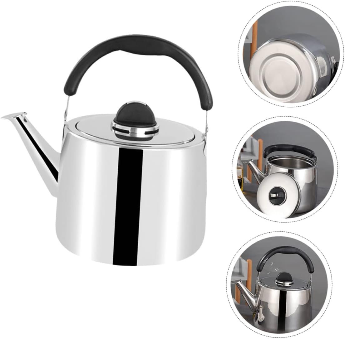 Portable Electric Tea Kettle Set with Toaster and Infuser - Quick Boil Gas Whistle Kettle for Gas Stove - Stainless Steel Yellow Silver