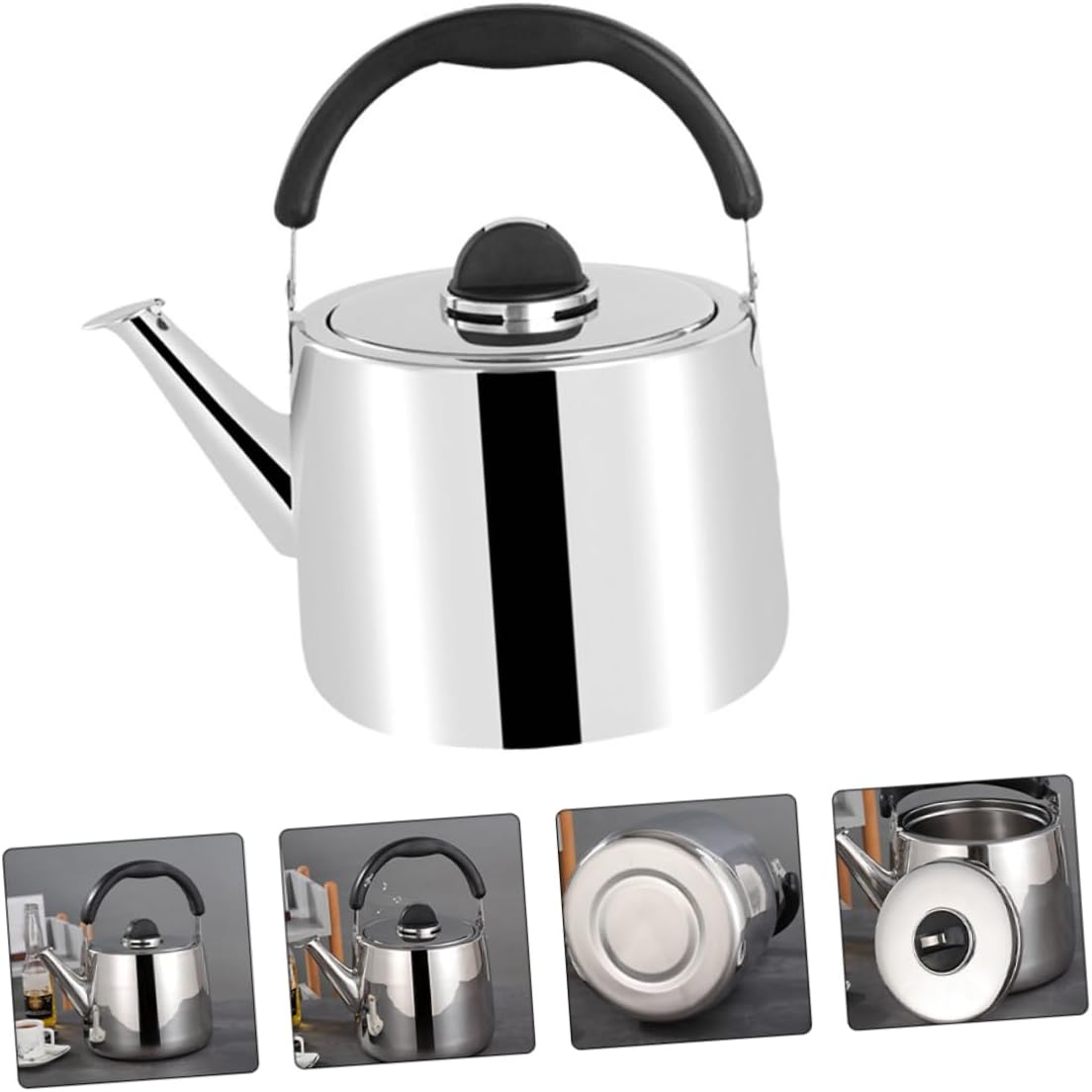Portable Electric Tea Kettle Set with Toaster and Infuser - Quick Boil Gas Whistle Kettle for Gas Stove - Stainless Steel Yellow Silver