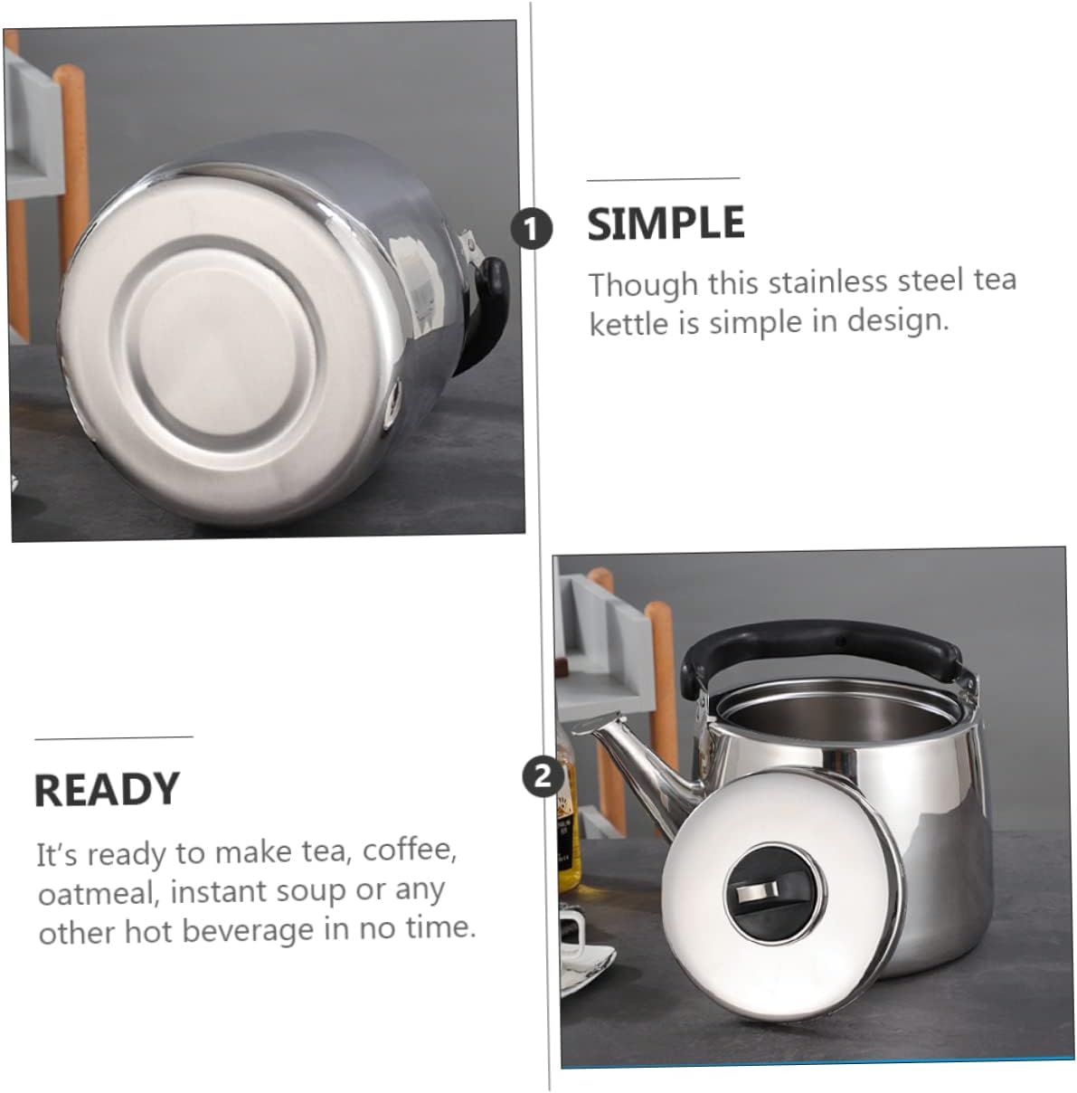 Portable Electric Tea Kettle Set with Toaster and Infuser - Quick Boil Gas Whistle Kettle for Gas Stove - Stainless Steel Yellow Silver