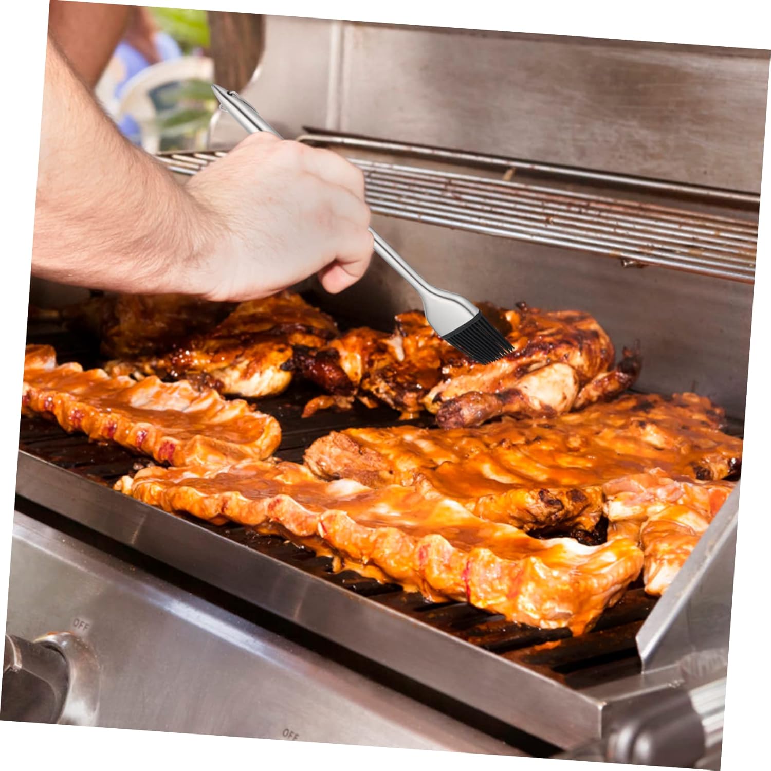 Portable Grill Set with Barbecue Brush, Oil Dispenser, Oven Mitts, and More - Silver Cookware Pan Organizer for Frying Cooker Rack