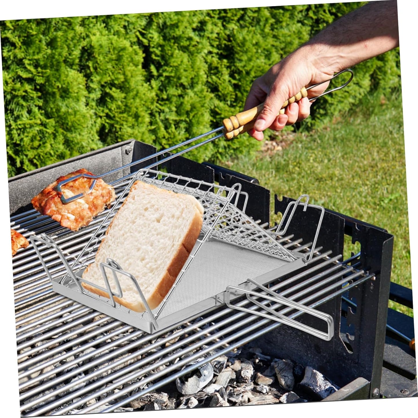 Portable Japanese Style Stainless Steel Camping Toaster Rack with Detachable Grill - Easy to Clean and Store