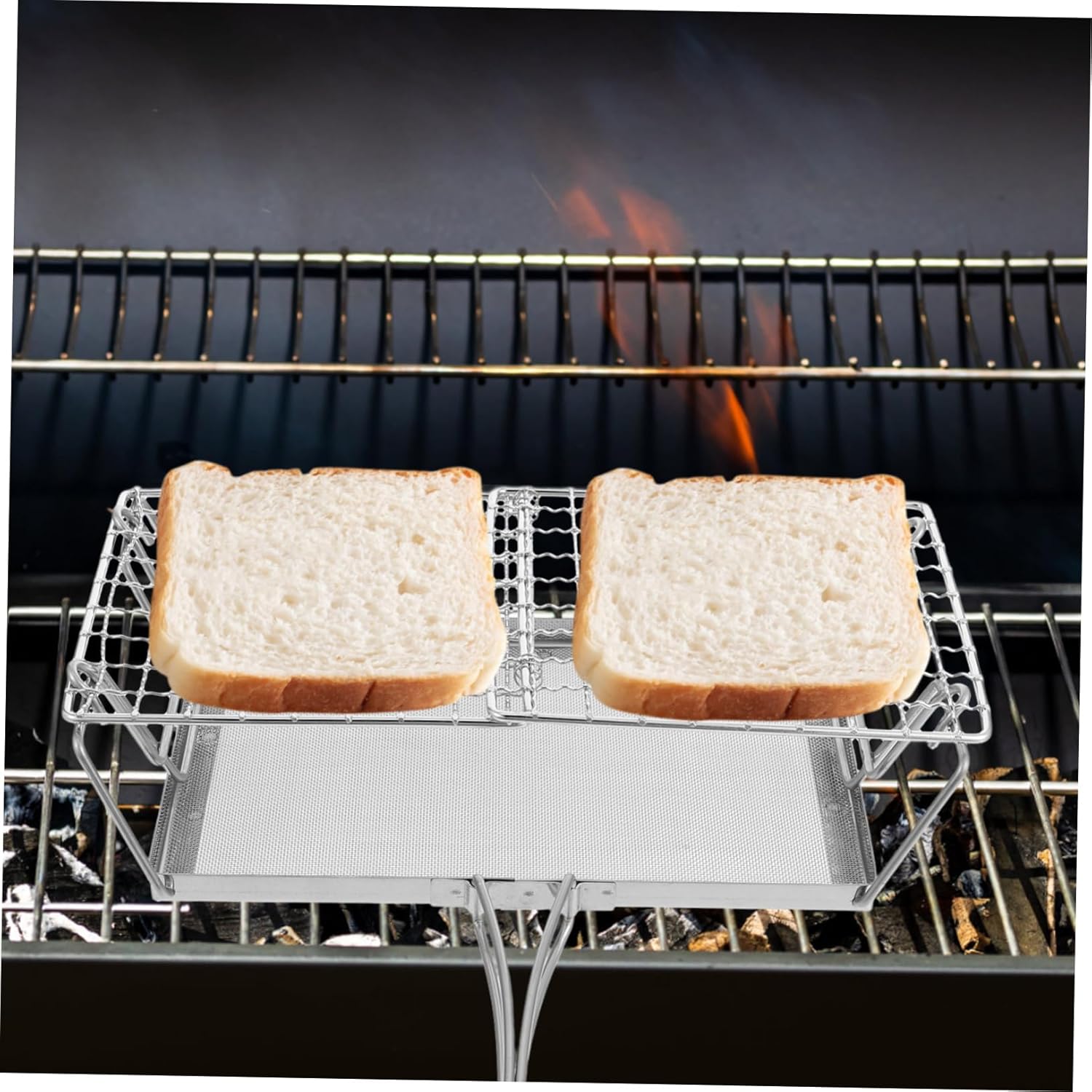 Portable Japanese Style Stainless Steel Camping Toaster Rack with Detachable Grill - Easy to Clean and Store