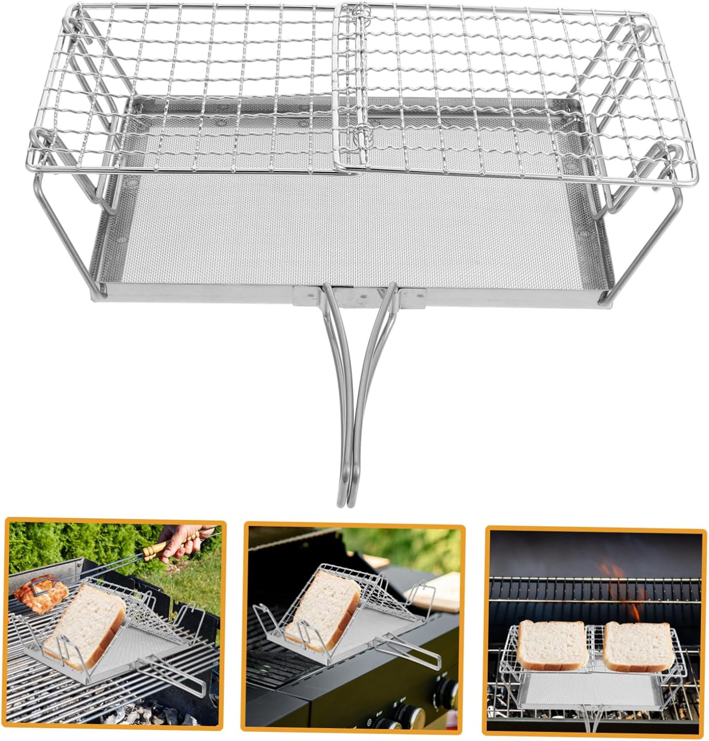 Portable Japanese Style Stainless Steel Camping Toaster Rack with Detachable Grill - Easy to Clean and Store