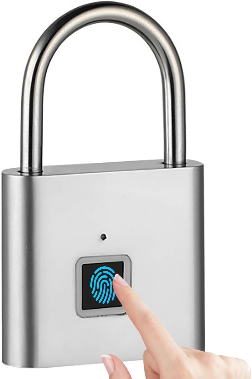 Portable Keyless Biometric Fingerprint Padlock for Outdoor Gate, Locker, Gym - Silver (10 Fingerprints) - WildKart