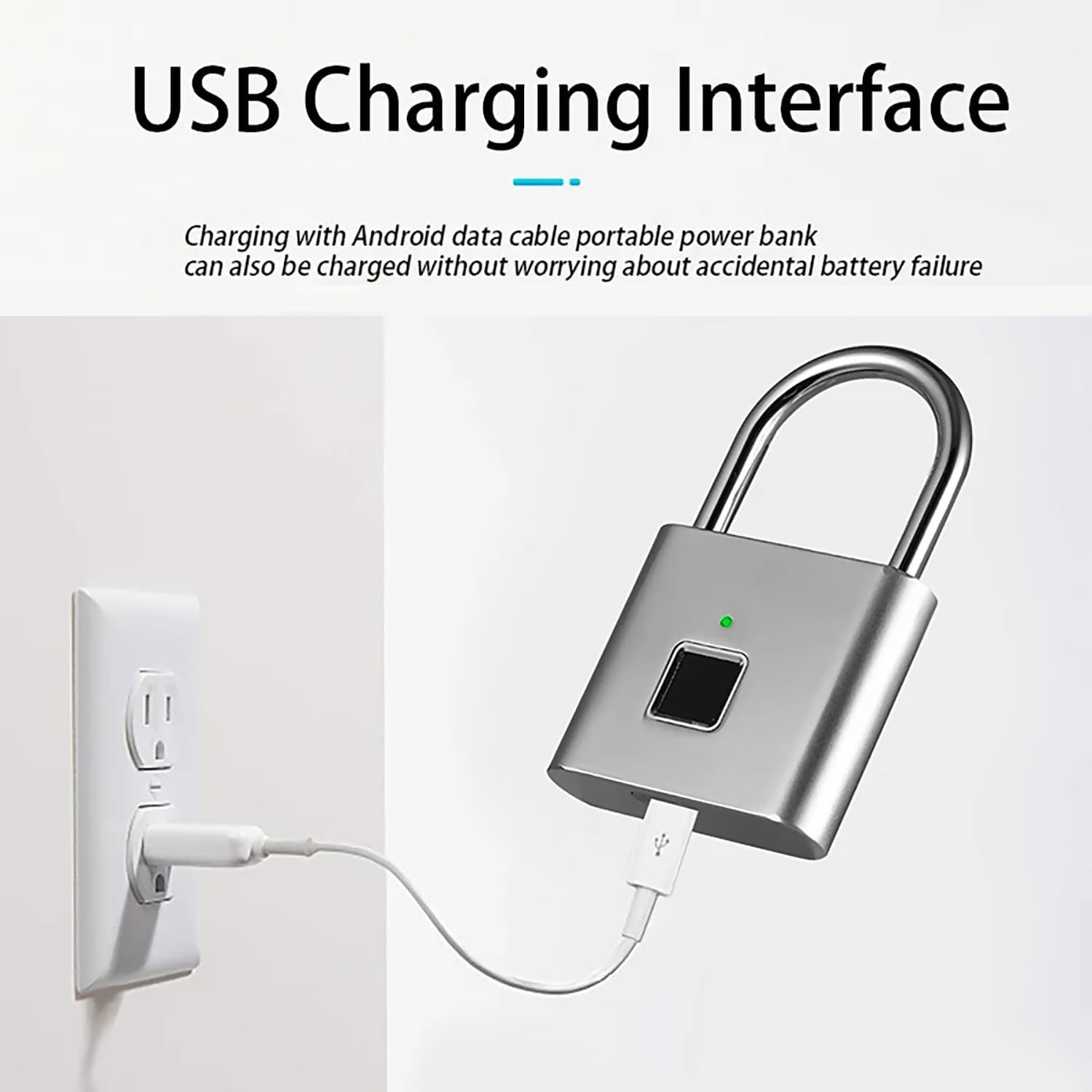 Portable Keyless Biometric Fingerprint Padlock for Outdoor Gate, Locker, Gym - Silver (10 Fingerprints) - WildKart