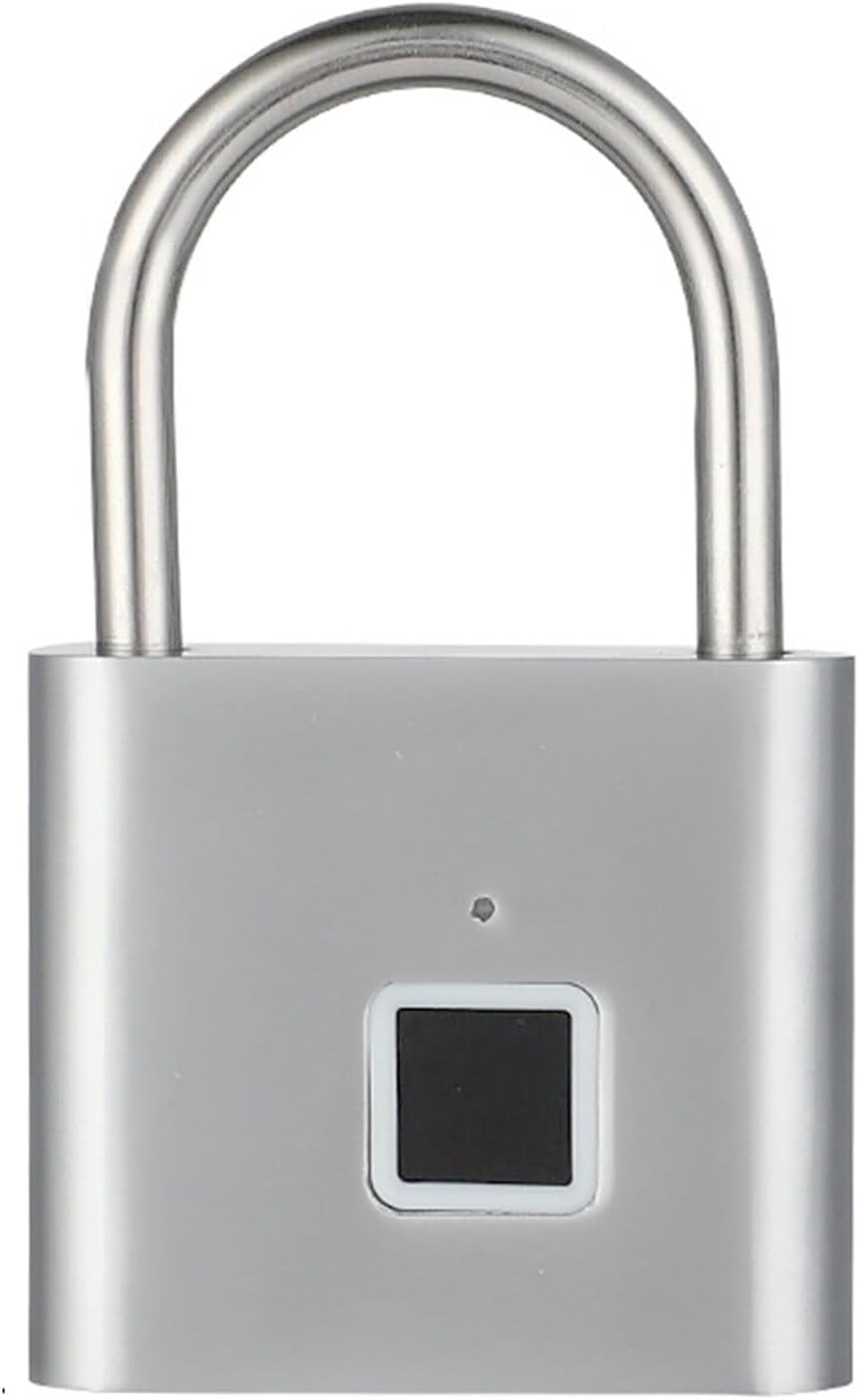 Portable Keyless Biometric Fingerprint Padlock for Outdoor Gate, Locker, Gym - Silver (10 Fingerprints) - WildKart