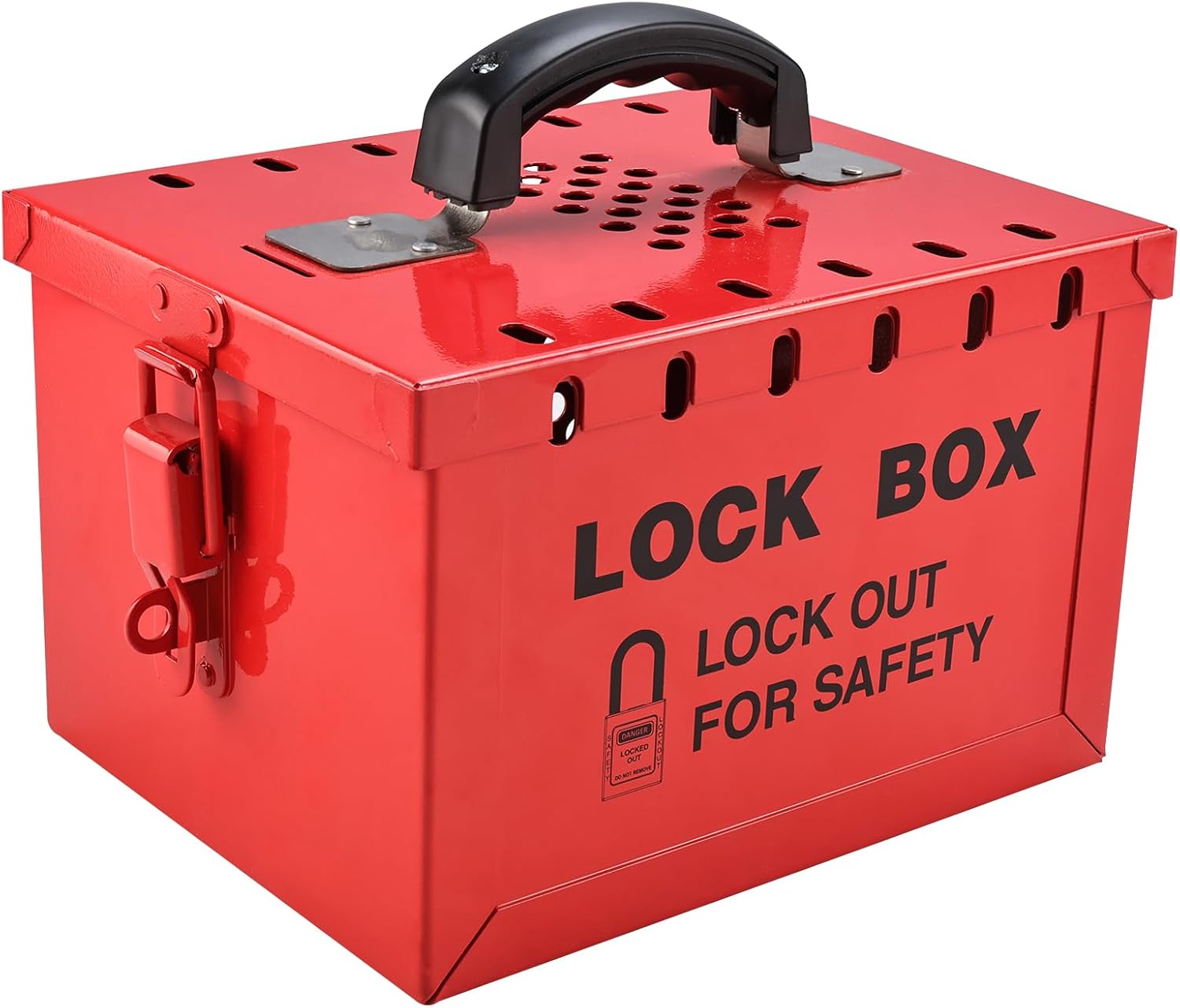 Portable Lockout Tagout Box - Large Loto Group Lock Box, Red, 12 Padlock Capacity (9-1/4 x 7-1/4 x 6 Inch) - RealPlus