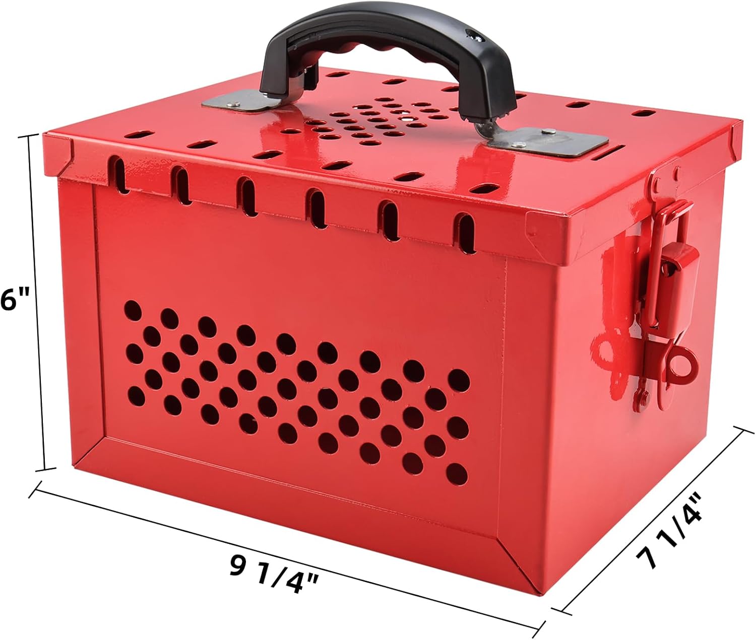 Portable Lockout Tagout Box - Large Loto Group Lock Box, Red, 12 Padlock Capacity (9-1/4 x 7-1/4 x 6 Inch) - RealPlus