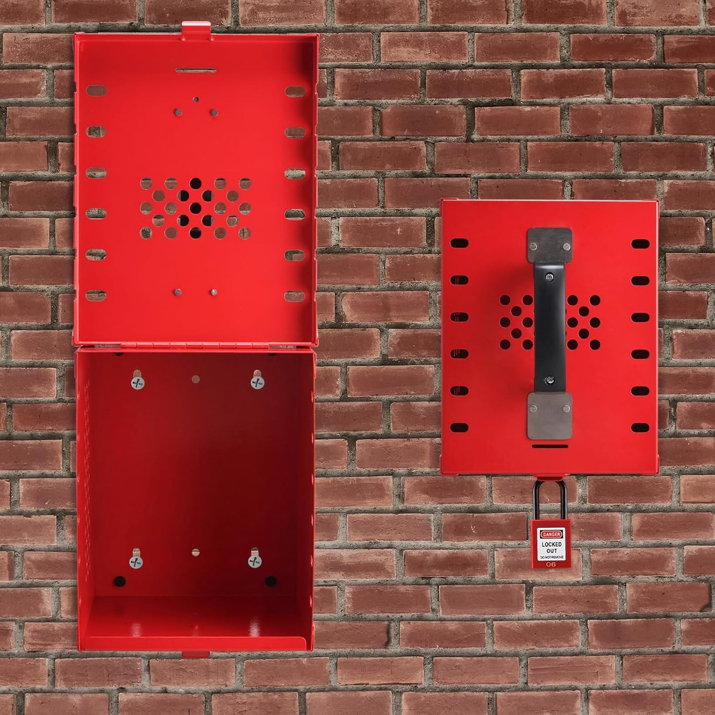 Portable Lockout Tagout Box - Large Loto Group Lock Box, Red, 12 Padlock Capacity (9-1/4 x 7-1/4 x 6 Inch) - RealPlus
