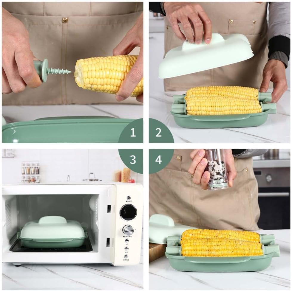 Portable Microwave Corn Steamer with Lid and Handle - Easy Cooking Tool for Corn on the Cob - Ideal for Kitchen, Office, Dorm - Patented Design