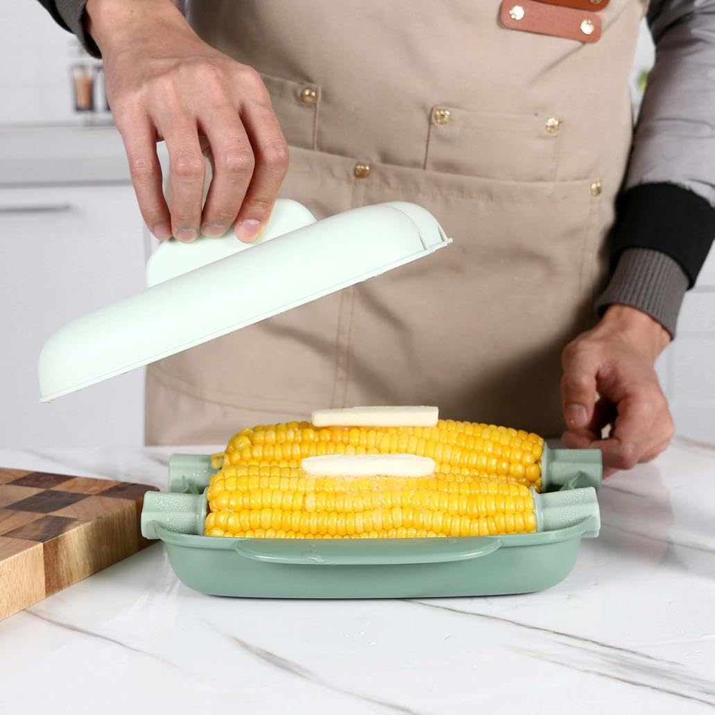 Portable Microwave Corn Steamer with Lid and Handle - Easy Cooking Tool for Corn on the Cob - Ideal for Kitchen, Office, Dorm - Patented Design