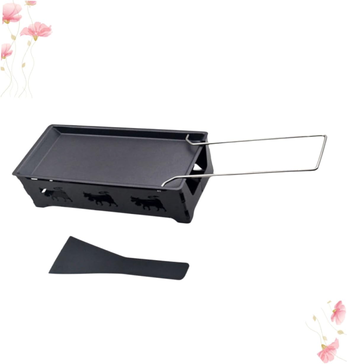 Portable Mini Non-Stick Baking Tray & Cheese Grill Set for Outdoor Camping - High Temp Resistant Black Handle Kitchen Tool