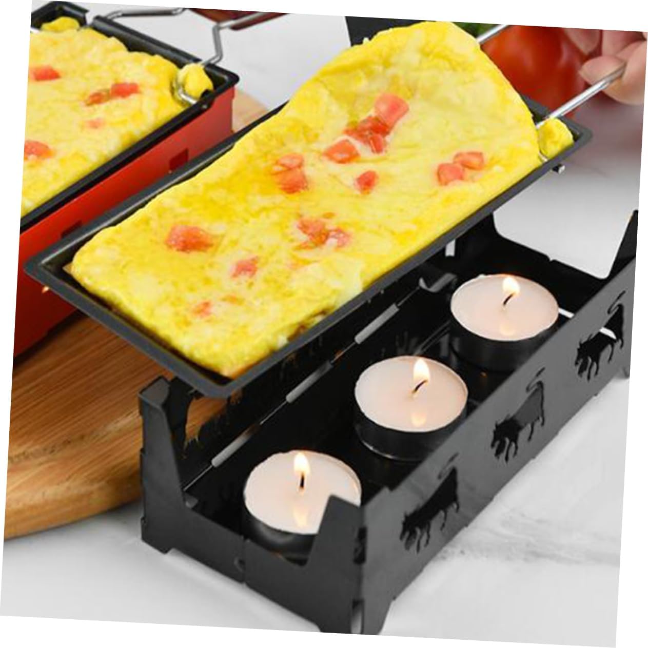 Portable Mini Non-Stick Baking Tray & Cheese Grill Set for Outdoor Camping - High Temp Resistant Black Handle Kitchen Tool