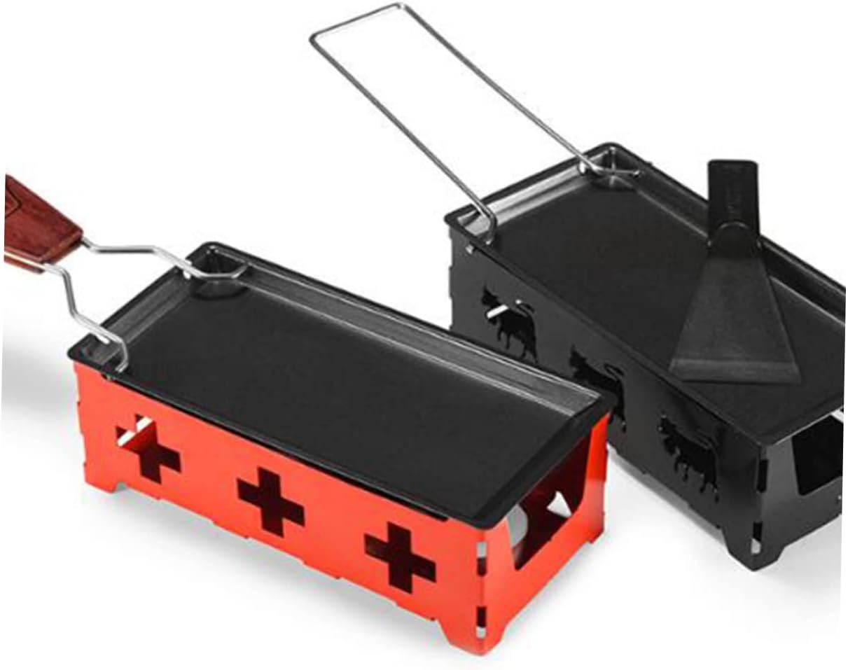 Portable Mini Non-Stick Baking Tray & Cheese Grill Set for Outdoor Camping - High Temp Resistant Black Handle Kitchen Tool