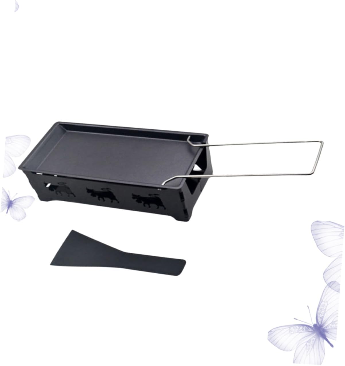 Portable Mini Non-Stick Baking Tray & Cheese Grill Set for Outdoor Camping - High Temp Resistant Black Handle Kitchen Tool