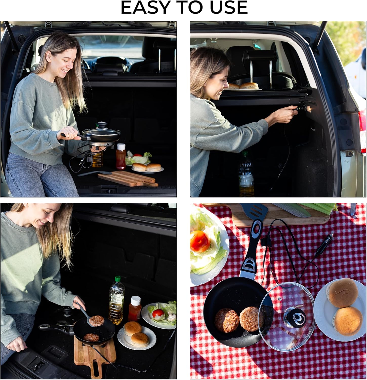 Portable Non-Stick 12V Frying Pan with Glass Lid, 7.5-inch, Stay-Cool Handles - Ideal for Camping & Picnics