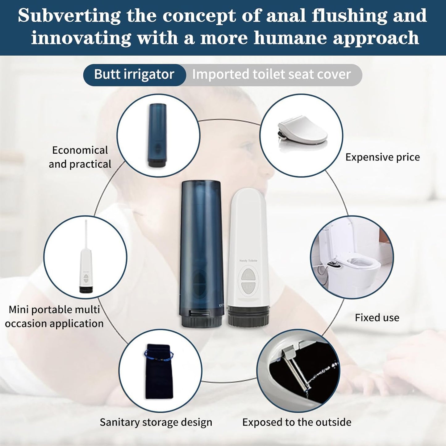 Portable Rechargeable Bidet Sprayer for Travel - High Pressure, Personal Hygiene, Adapter for Other Bottles - Men and Women