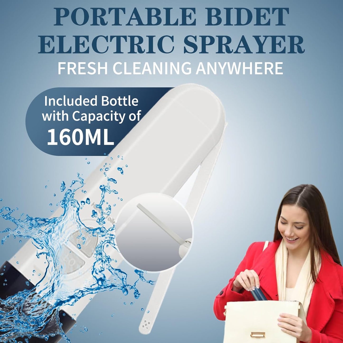 Portable Rechargeable Bidet Sprayer for Travel - High Pressure, Personal Hygiene, Adapter for Other Bottles - Men and Women
