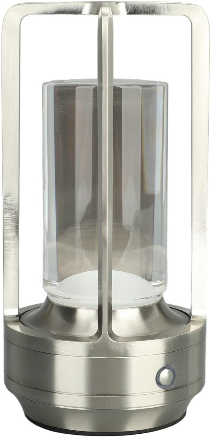 Portable Rechargeable Touch Lamp with Crystal Lampshade - 3 Colors Stepless Dimming LED Bedside Lamp - Universal USB Charging - Ideal for Bedroom and Study - Silver