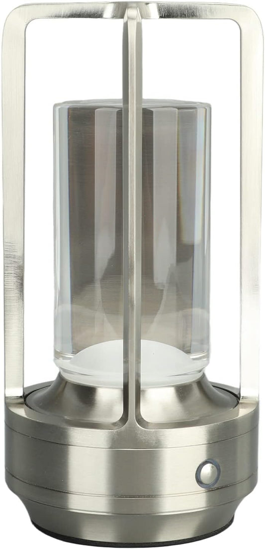 Portable Rechargeable Touch Lamp with Crystal Lampshade - 3 Colors Stepless Dimming LED Bedside Lamp - Universal USB Charging - Ideal for Bedroom and Study - Silver