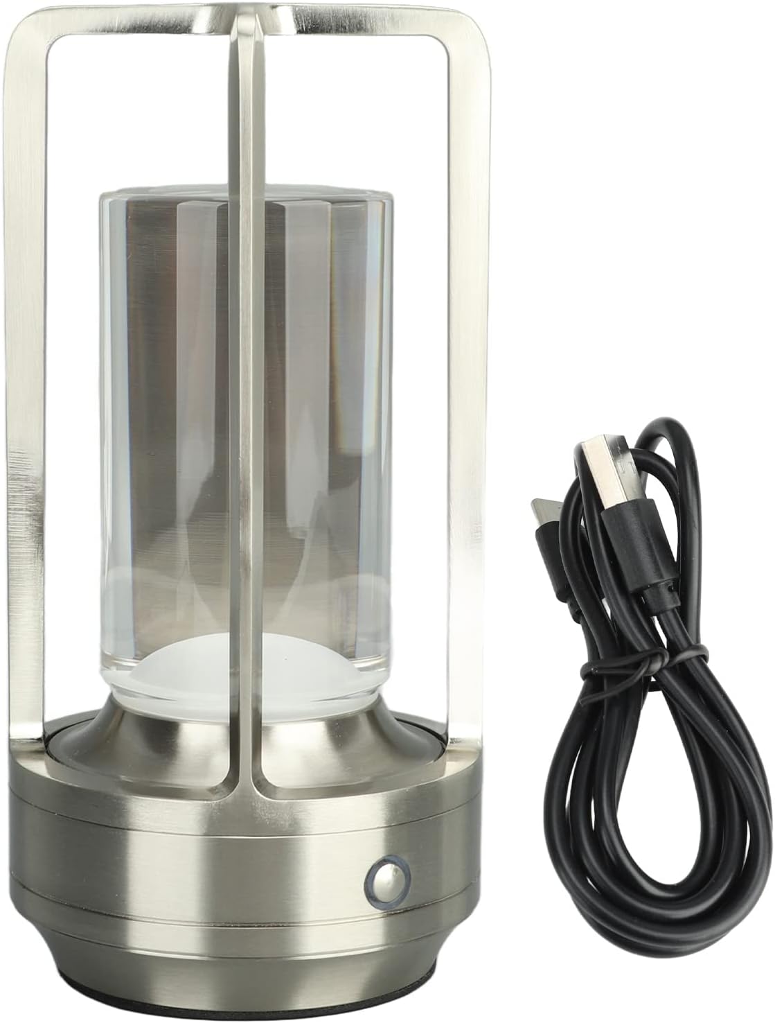 Portable Rechargeable Touch Lamp with Crystal Lampshade - 3 Colors Stepless Dimming LED Bedside Lamp - Universal USB Charging - Ideal for Bedroom and Study - Silver